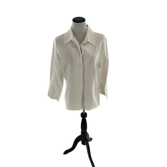 Lucy Pirada Blouse Womens Size Large 100% Linen Long Sleeves Embroidered Top - Picture 1 of 8